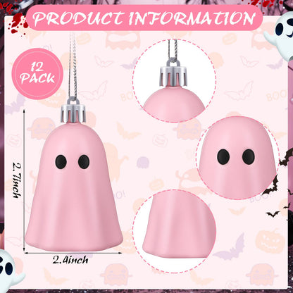 Tigeen 12 Pcs Halloween Hanging Ornaments Cute Ghost Decoration Halloween Tree Decoration Plastic Decorative Mini Ghost Ornaments for Home Tree Party Supplies (Cute,Pink)