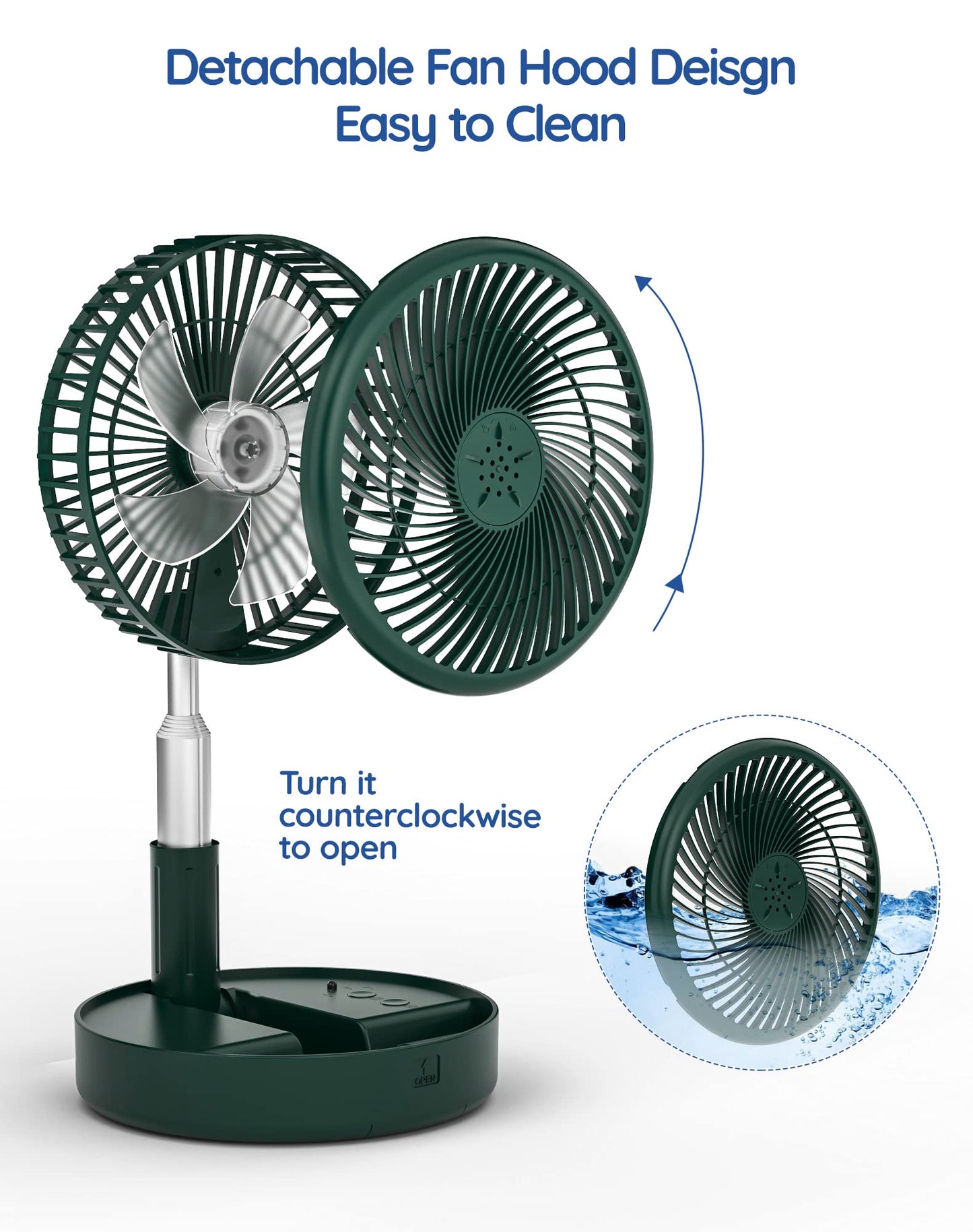 Primevolve Battery Operated Fan,Portable Rechargeable USB Floor Table Desk Fan with Adjustable Height, 4 Speed Settings Pedestal Fan for Bedroom Camping Travel,Green 7.7"