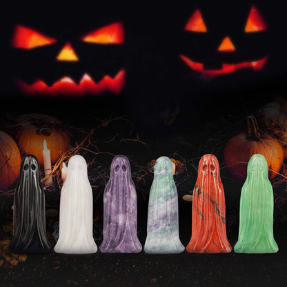 Artistone 3.0" White Jade Crystal Halloween Ghost Statue, Hand Carved Gemstone Ghost Figurine Healing Stone Sculpture for Carnival Party, Home, Office Decor