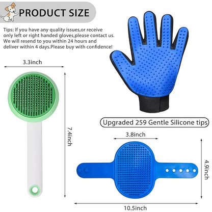 Cat Grooming Glove Brush,Self-Cleaning Slicker Pet Brush for Short and Long Haired Pets,Dog Bath Brush for Shedding and Grooming,Removes Loose Hair and Tangles,Promote Circulation