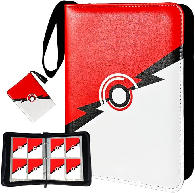 Card Binder 4 Pocket, 400 Pockets 3-Ring ZipperCards Holder Book with Removable 50 Sleeves, Card Folder Album for MTG, TCG, Yugioh Cards, Sports Cards (Red+White)