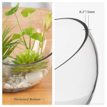 WGV Slant Cut Bowl Glass Vase Bulk, Width 11", Height 9.5", Clear Terrarium, Candy Dish, Fruit Jar, Floral Container for Wedding Party Event, Home Office Decor, 2 Pieces