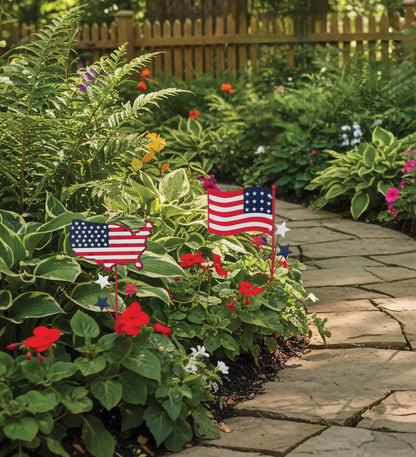 Regal Art & Gift Americana Garden Stake Set of 2, Patriotic Metal Plant Picks, Weather-Resistant Decorative Outdoor Art for Flower Beds and Potted Plants – Flag