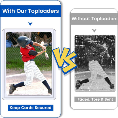 142 Card Sleeves Top Loaders for Cards, Sooez Premium 3" x 4" Baseball Card Protectors, Hard Plastic Trading Card Sleeve, Cards Holder for Baseball, Football Sports (42 Toploaders + 100 Penny Sleeves)