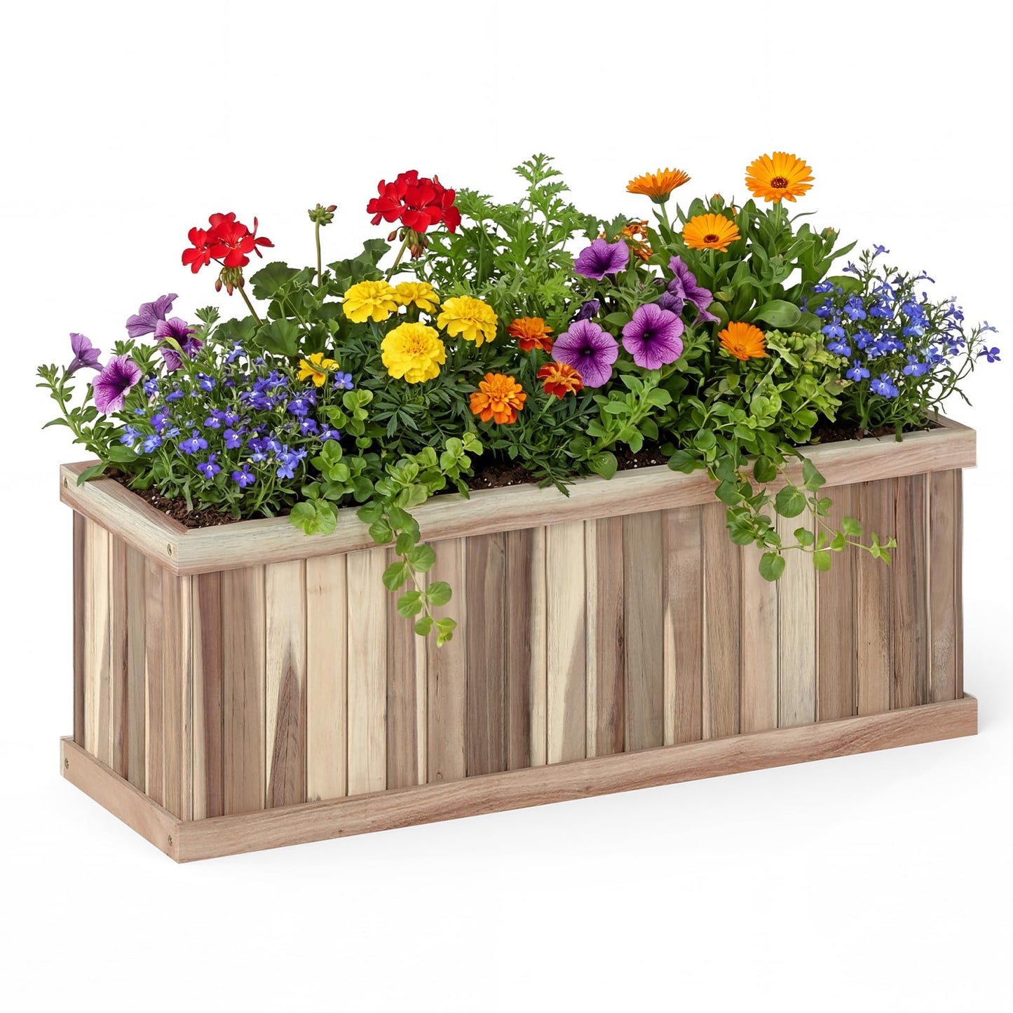 HAPPYGRILL Wooden Raised Garden Bed, Acacia Wood Rectangular Planter Box with Drainage for Vegetable Flower Herb, Indoor Outdoor Elevated Garden Box for Patio Yard, 36" L x 12" W x 12" H (1)