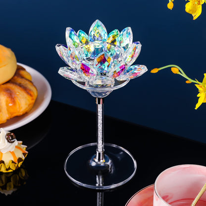 Crystal Candle Holders Set of 2, Lotus Flower Tealight Holders with Clear Glass Base, Rhinestone Stand and Ball, Elegant Table Centerpieces for Home Decor, Wedding, Party