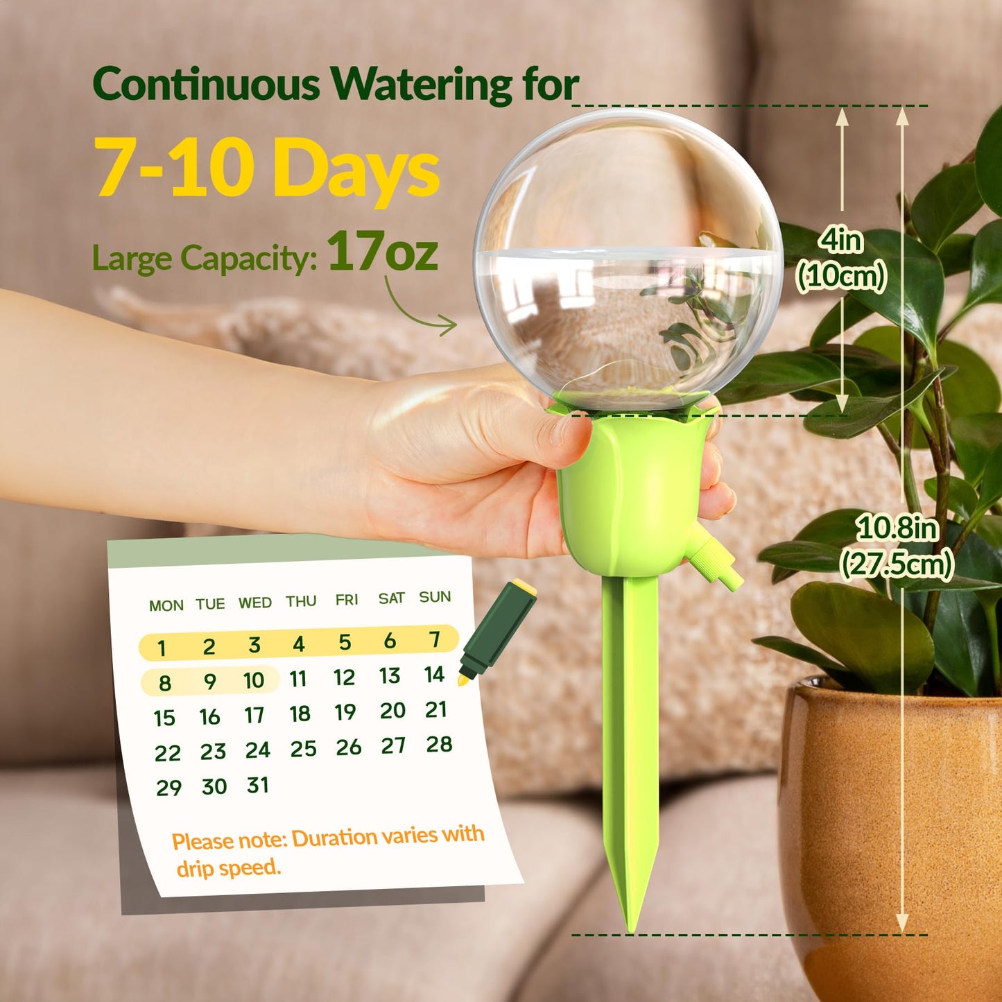 NiHome 4PCS Self-Watering Globes for Indoor & Outdoor Plants, Adjustable Flow Automatic Drip Irrigation Bulbs w/Tulip Stakes for Potted Plants, Succulents, Hanging Baskets, Gardens (2 Pink + 2 Green)