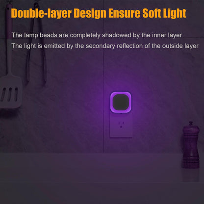 YUNLEX 2 Pack Purple Night Light, Gentle Eye-Care with Dimmable Soft Glow & Indirect Reflection, Auto Dusk to Dawn Sensor, Plug in Nightlight for Meditation Corner, Creative Studio, Bedroom, Bathroom