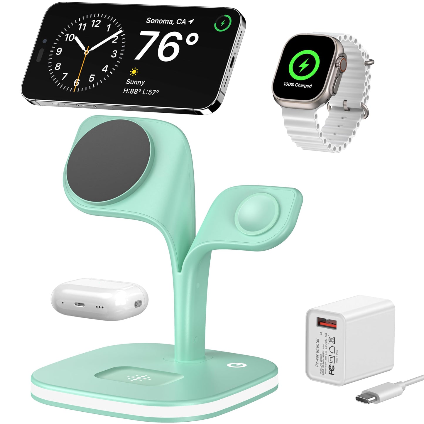 EXW for Magsafe Charger Stand,Charging Station for Multiple Devices,Wireless Charger for iPhone 17 Air 16 15 14 13 12 Series,Apple Watch Series 1-10/Ultra,AirPods Pro with LED and Adapter (White)