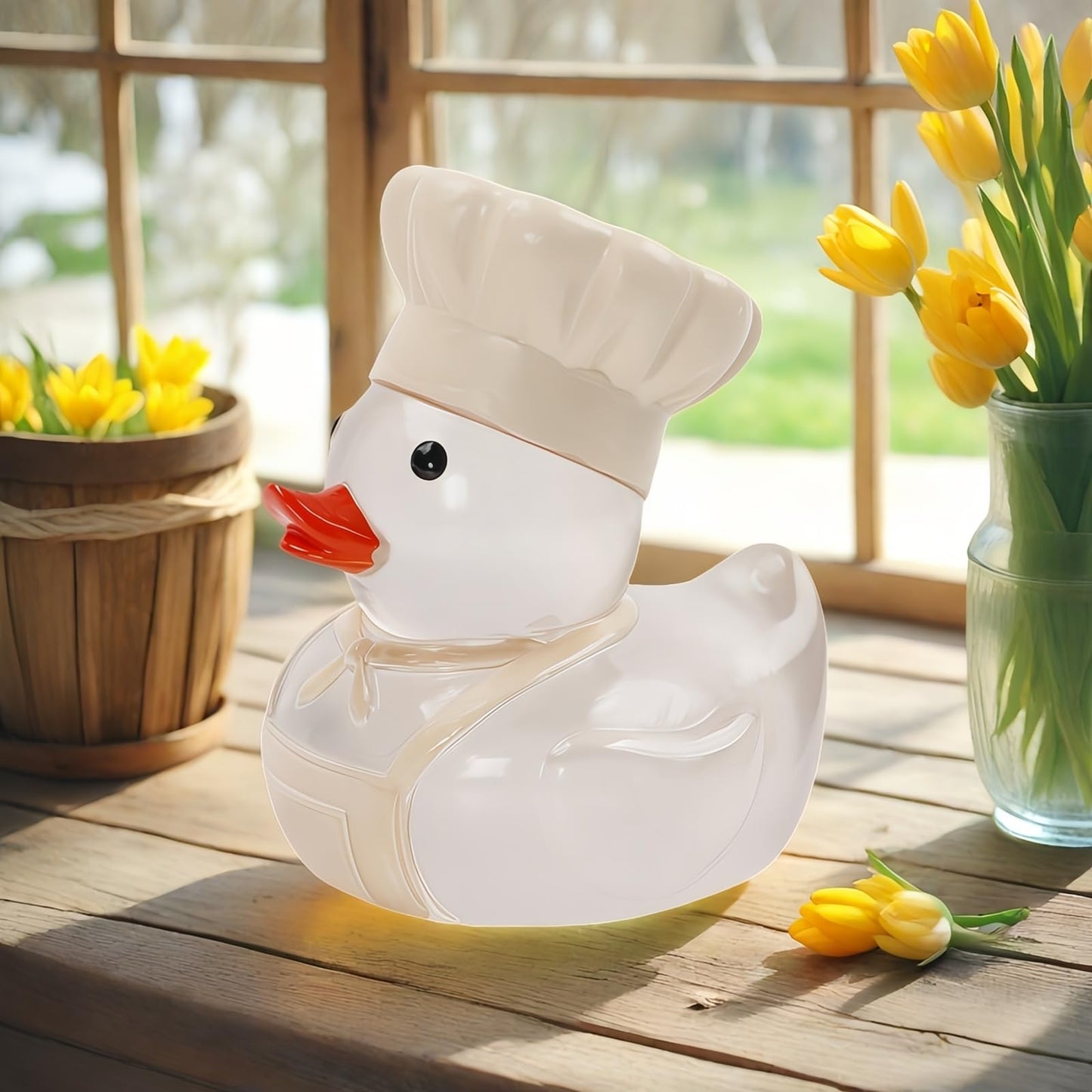 OYL Resin Chef Duck Figurine Everyday Hero Small Collectible Statue Novelty Craft Decorative Ornament for Desktop Shelf Home Office Decor Gift