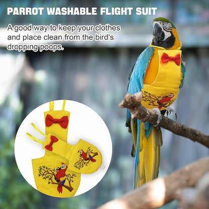Bird Diaper Reusable Bird Flight Suit Washable Parrot Diapers Nappies Protective Breathable Nappy Clothes for Parakeet Parrot Macaw Budgie Canary Budgie Cockatiel(Yellow, Small)