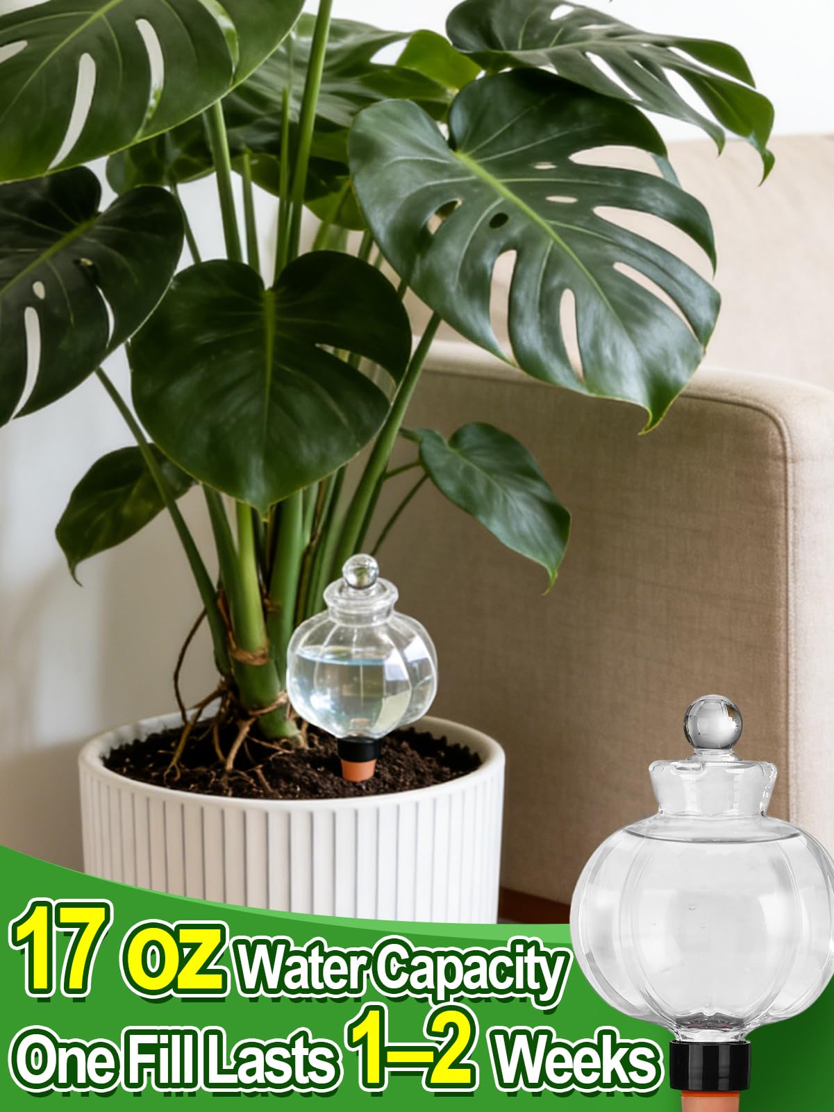 Bigmeta 4pcs 17oz Leakproof Plant Watering Globes - Top Fill Self Watering Planter Insert, Slow Release Water Bulbs with Terracotta Spikes for Indoor Plants