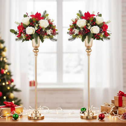 32.5inch Versatile Metal Wedding Centerpiece Vases - Set of 2 Tall Gold Trumpet Vases for Road Lead, Elegant Centerpiece Stands for Wedding Reception Party Events Anniversary (Gold, 32.5in - 2Pcs)