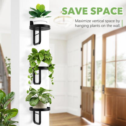 JOPBENG Wall Plant Holder, 7.9 Inch Hanging Plant Holder Wall Planters for Indoor Plants, Wall Mounted Plant Holder Window Plant Shelves for Outdoor Metal Wall Planter Black 2Pcs