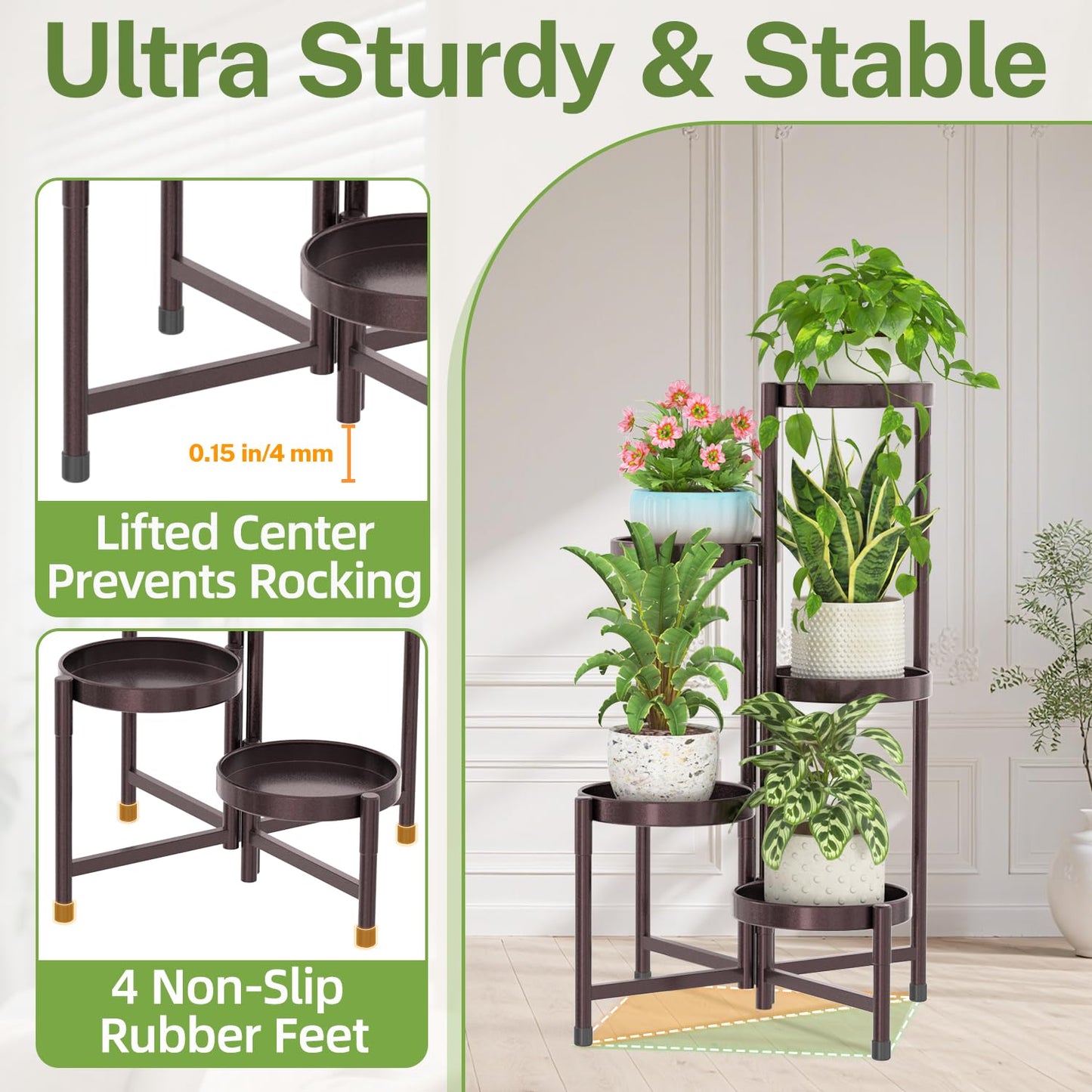 iDavosic.ly Plant Stand Indoor Outdoor, 5 Tier Corner Metal Flower Display Holder Shelf, Folding Tall Orchid Rack for Patio Balcony Porch Garden Living Room House, Violet Bronze
