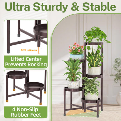 iDavosic.ly Plant Stand Indoor Outdoor, 5 Tier Corner Metal Flower Display Holder Shelf, Folding Tall Orchid Rack for Patio Balcony Porch Garden Living Room House, Violet Bronze