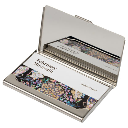 February Mountain Mother-of-Pearl Business Card Holder – Korean Deer and Mountain Landscape | Unique Asian Art Office Gift for Men & Women | Elegant Card Case for Professionals