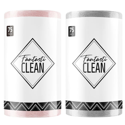 Fantasticlean Microfiber Cleaning Cloth Roll -150 Pack, Tear Away Microfiber Towels, 12" x 12", Reusable, Washable, Ultra Absorbent Dishcloth for Home Supplies, Car, Pet, Kitchen (2 Rolls of Grey)