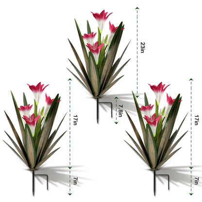 Homight Metal Agave Plant Outdoor Decoration Lily Mexican Yard Art Garden Gift Home Decor Hand Painted Metal Agave Garden Yard Statue, Outdoor Lawn Ornaments(3 Big Red Lilies)