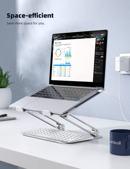 Lamicall Adjustable Laptop Stand, Portable Laptop Riser, Aluminum Laptop Stand for Desk Foldable, Ergonomic Computer Notebook Holder for MacBook Air Pro HP, Office Desk Accessories (10-17.3'')- Silver