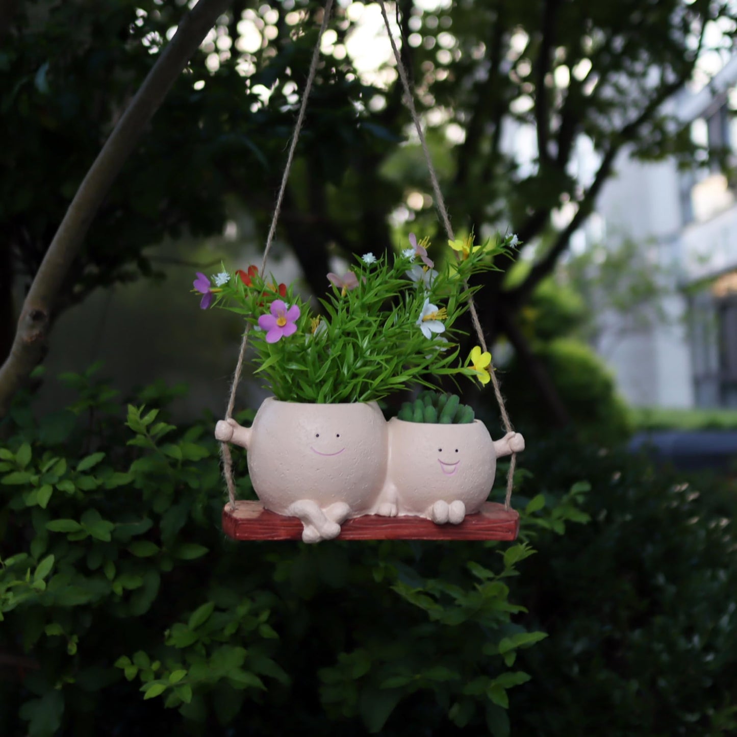 Dolkgy Hanging Planter Swinging Face Planters, Unique Head Flower Pots for Indoor Outdoor Plants, Cute Face Vase Funny Fence Wall Planter Succulent Pots