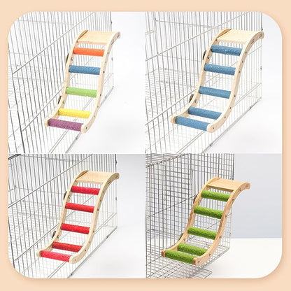 Hamiledyi Nature Wooden Bird Ladder Pet Parrots Climb Bridge Exercise Stands for Parakeet Climbing Chewing Bridge Bird Cage Accessories for Cockatiel Parakeet Lovebirds Budgie (Colorful)