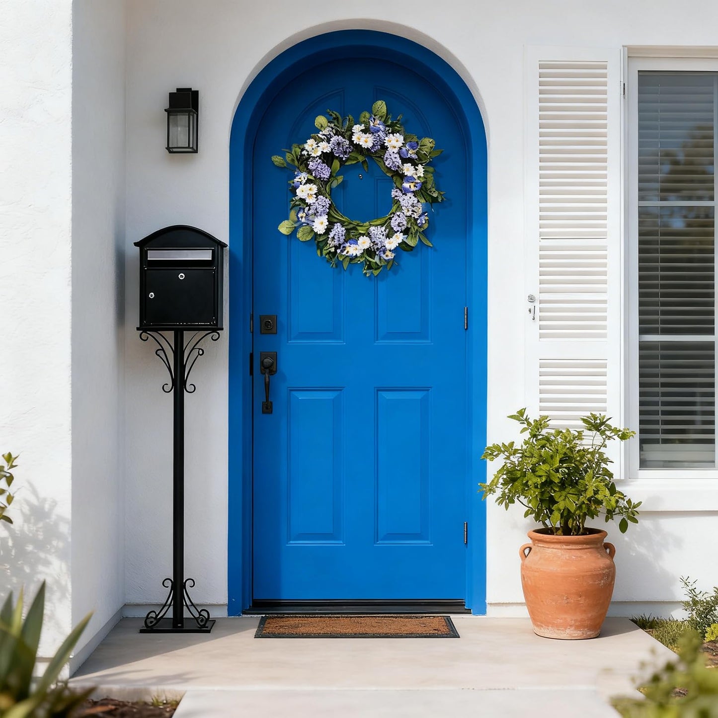 Zkieire 20 Inch Purple Artificial Lilac Daisy Pansy Wreath - Floral Wreath with Greenery for Front Door Wall Window, Spring Summer Indoor Outdoor Decor