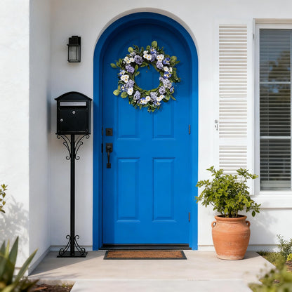 Zkieire 20 Inch Purple Artificial Lilac Daisy Pansy Wreath - Floral Wreath with Greenery for Front Door Wall Window, Spring Summer Indoor Outdoor Decor