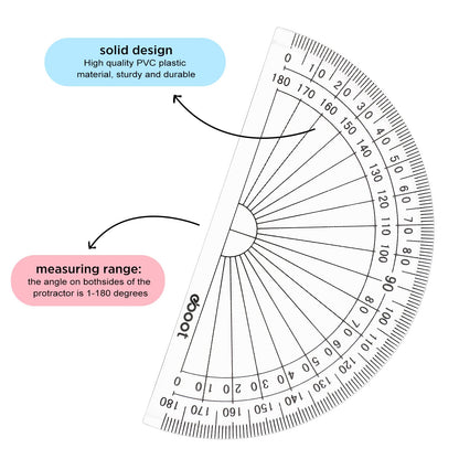 Zonon 100 Pcs 4 Inch Clear Plastic Protractor Bulk Math Protractors Set 180 Degrees Geometry Drafting Tools for Classroom Industry Office Back to School Supplies