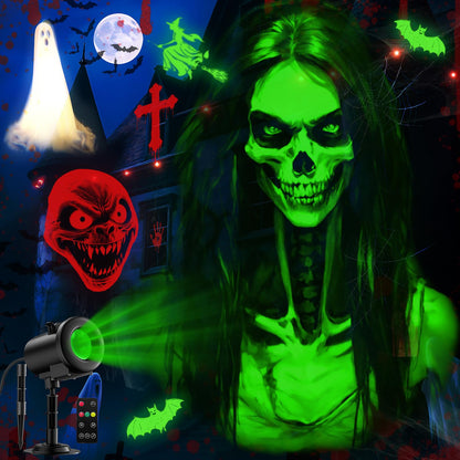 12 in 1 Halloween Projector Outdoor,3D Dynamic Halloween Decorations,Clearer Ghost/Spider/Bat/Skull/Witch/Nativity/Crucifix HD Patterns,Waterproof for Window Wall Cemetery Holiday Decor