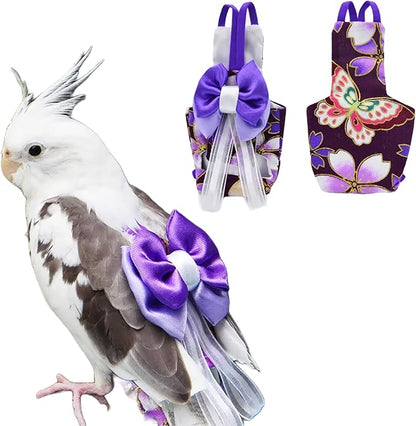 Bird Flight Suits Diapers, Parrot Flight Suits Diapers for Monk Parakeets, Cockatiels Flight Suits, Parrot Clothes, Bird Training Nappy Suit Liners Clothes (S, Purple-A)