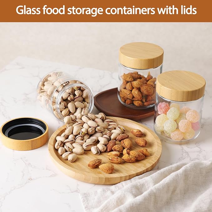 Moretoes 6 Pack Overnight Oats Containers with Lids, 16oz Glass Storage for Dry Food, Jars with Lids for Yogurt & Salad, Portable for Picnic & Lunch, Transparent Square Design for Kitchen Pantry Jars