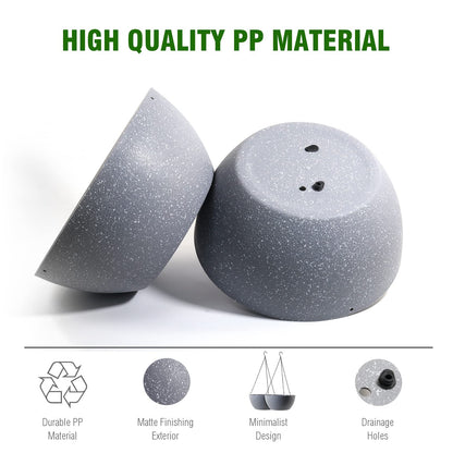 WOUSIWER 13 inch 2 Pack Large Hanging Planters for Indoor Outdoor Plants with Drainage Holes and Chain, Round Hanging Flower Pots for Garden Home Porch Decor, Grey Speckles