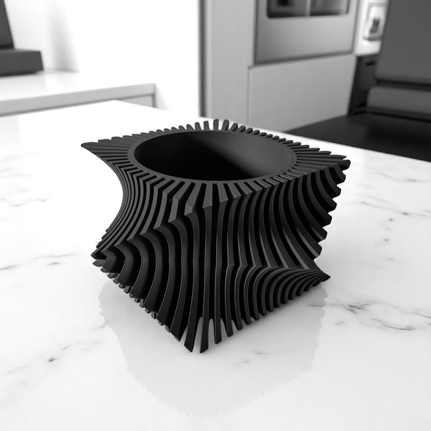 Aeon Twist Modern Planter – Black Sculptural Plant Pot for Indoor Decor Geometric Design with Drainage – Unique Home Accent for Living Room, Office, or Shelf (Black, Compact Structure: 6" x 4" WH)