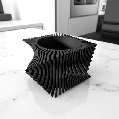 Aeon Twist Modern Planter – Black Sculptural Plant Pot for Indoor Decor Geometric Design with Drainage – Unique Home Accent for Living Room, Office, or Shelf (Black, Compact Structure: 6" x 4" WH)