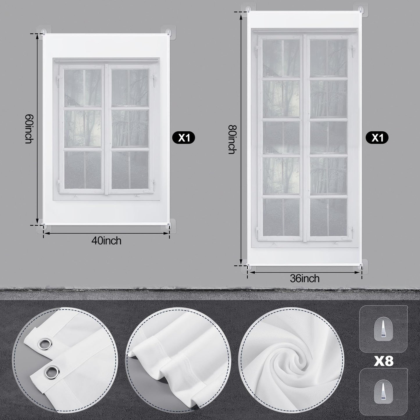 Oudain 2 Pack Halloween Fabric Rear Projection Screen Window Projection Portable White Projector Screen Sheet with Mounting Hardware for Door Projecting Halloween Videos(36 x 80 Inch,40 x 60 Inch)
