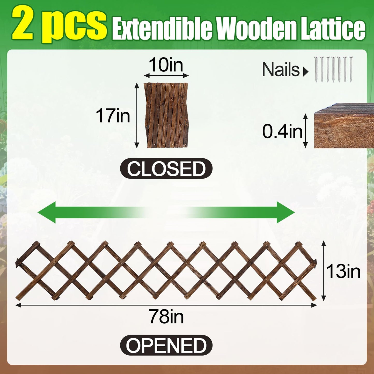 2Packs 13x78in Expandable Wood Wall Trellis for Climbing Plants Outdoor - Lattice Panels for Outside Indoor Balcony Patio Garden, Ideal for Ivy, Vines, Clematis, Roses