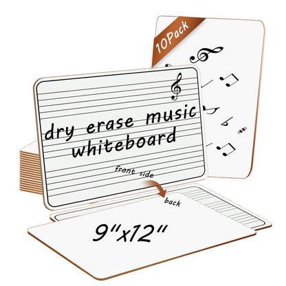 10 Pack Double Sided Music Staff Lapboards 9'' x 12'' - Mini Dry Erase Whiteboards with 3 Staves & Blank Back, Small Music Board for Students, Piano Teachers, Classroom Supplies & Gifts