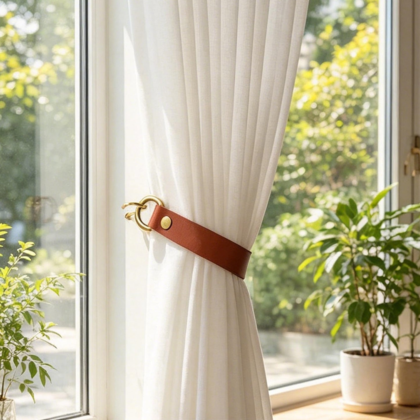 Leather Curtain Tie Backs - 2 Pcs Wall Mounted Curtain Holdbacks with Metal Hooks, Leather Drapery Tiebacks for Living Room Bedroom Cafe, Vintage Curtain Tie Backs for Thick/Thin Curtains (Red Brown)