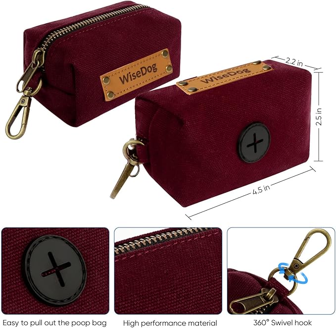 Wisedog Waterproof Dog Collar and Leash Set, S, Burgundy | Adjustable Puppy Collar, Cute Tag, 4FT Dog Leash, Includes Poop Bag, For Small Medium Large Dogs