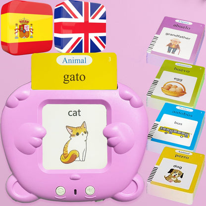 MoLingvora Bilingual Talking Flash Cards for Kids - Español Spanish English Flashcards Children Adults, 510 Sight Words, ABC Alphabet, Pocket Speech for Toddlers, Audible Sensory Toys (Spanish, Pink)
