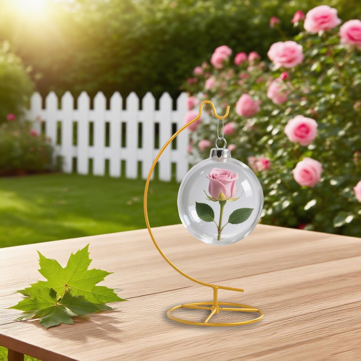 MADOCEGO Ornament Display Stand,Assembled Display Stand with Hook,Iron Pothook Stand for Hanging Glass Globe, Air Plant Terrarium, Home Wedding Decoration ( Gold )