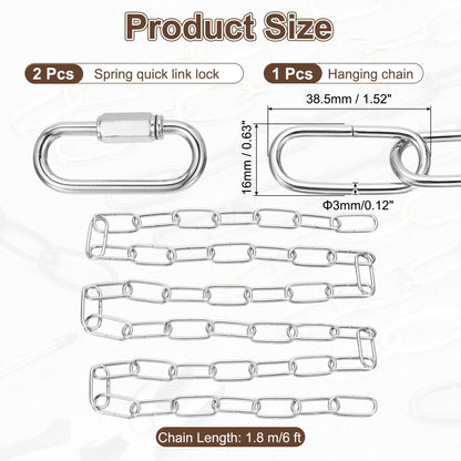 uxcell 6ft Lighting Hanging Chain, 3mm/0.12" Looping Metal Pendant Chandelier Chain Extension with 2 Quick Link Lock for Hanging Plant Pendant Chandelier Light Fixture, Light Silver