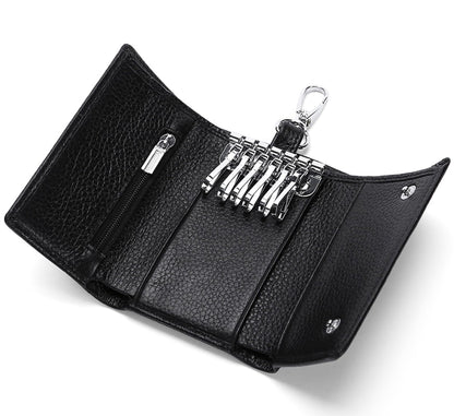 Meichoon Key Case Leather Wallets Portable Key Holders Coin Pouch Small Size Multi Card Holder Stylish for Organizer Office, XF09 Black