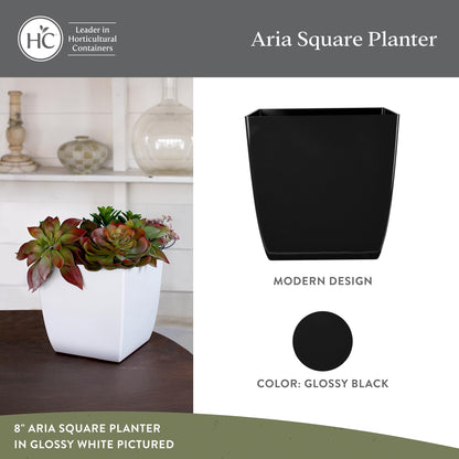 The HC Companies Aria Square Plant Pot w/Drainage - Planters for Outdoor Plants & Indoor Plants - Lightweight & UV-Resistant Plastic Pots for Plants (16" Glossy Black, Pack of 1)