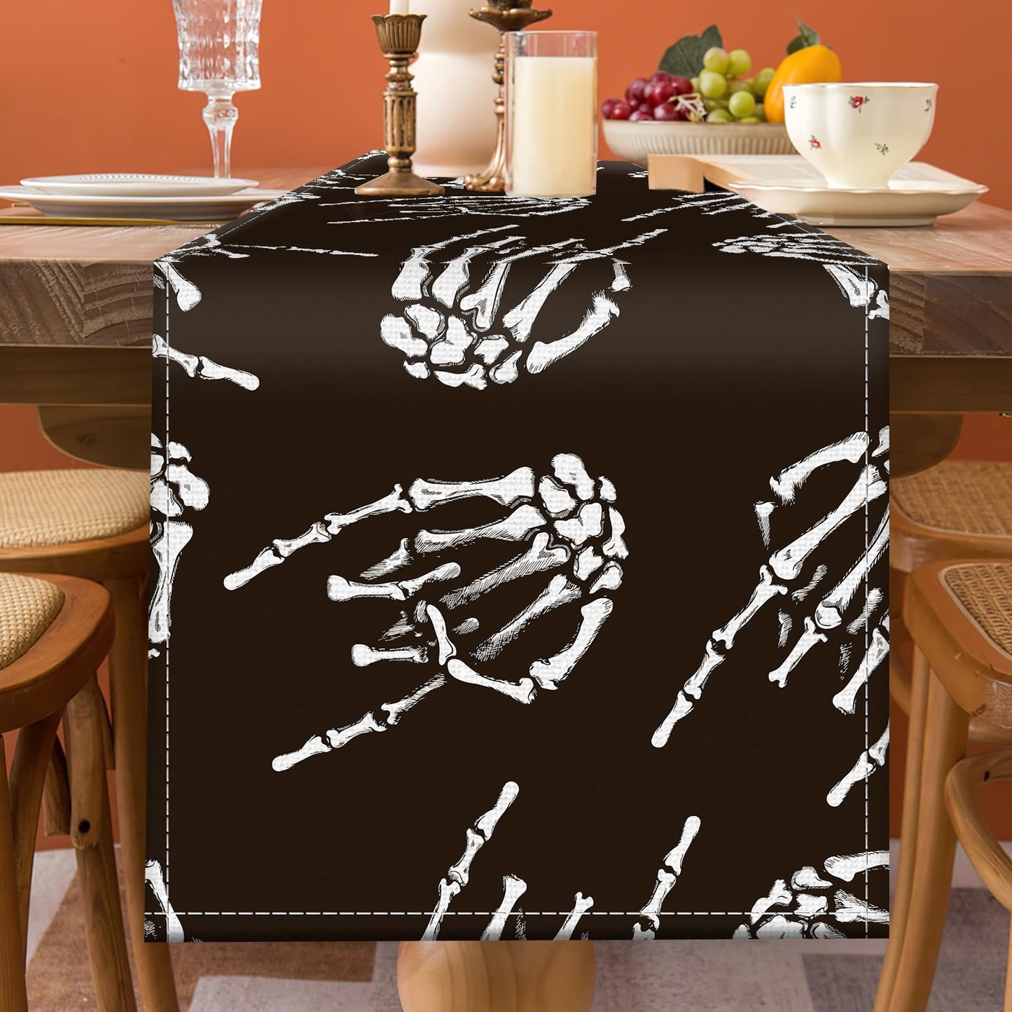 DAORJWL Funny Table Runner for Thanksgiving Christmas Home Decoration, 13 x 72 Inches Cute Kitchen Dinning Home Decor Cool Rock Skull Hands