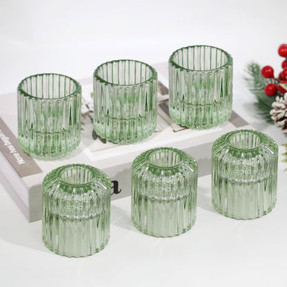 CHOCSTAY 3 Pcs Reversible Green Glass Candle Holders for Taper Tealight LED