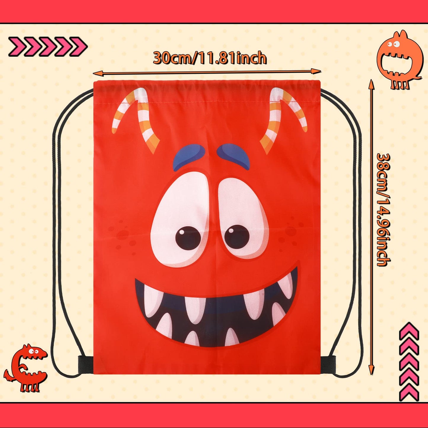 Amylove 36 Pcs Large Halloween Monster Drawstring Bag for Kids 12 x 15 Inch Monster Gift Backpack Novelty Drawstring Candy Backpack Cinch Bag for Halloween Party Favor Birthday Supplies