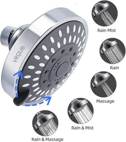High Pressure Fixed Showerheads,5-Mode High Flow Fixed Showerheads,4inch Rain Shower Heads with adjustable Metal Swivel Ball Jiont