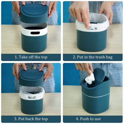 Mini Desk Trash Can with Lid with Trash Bags 180 Pcs Swing-Lid Tiny Countertop Garbage Bin Small Table Top Plastic Covered Waste Basket